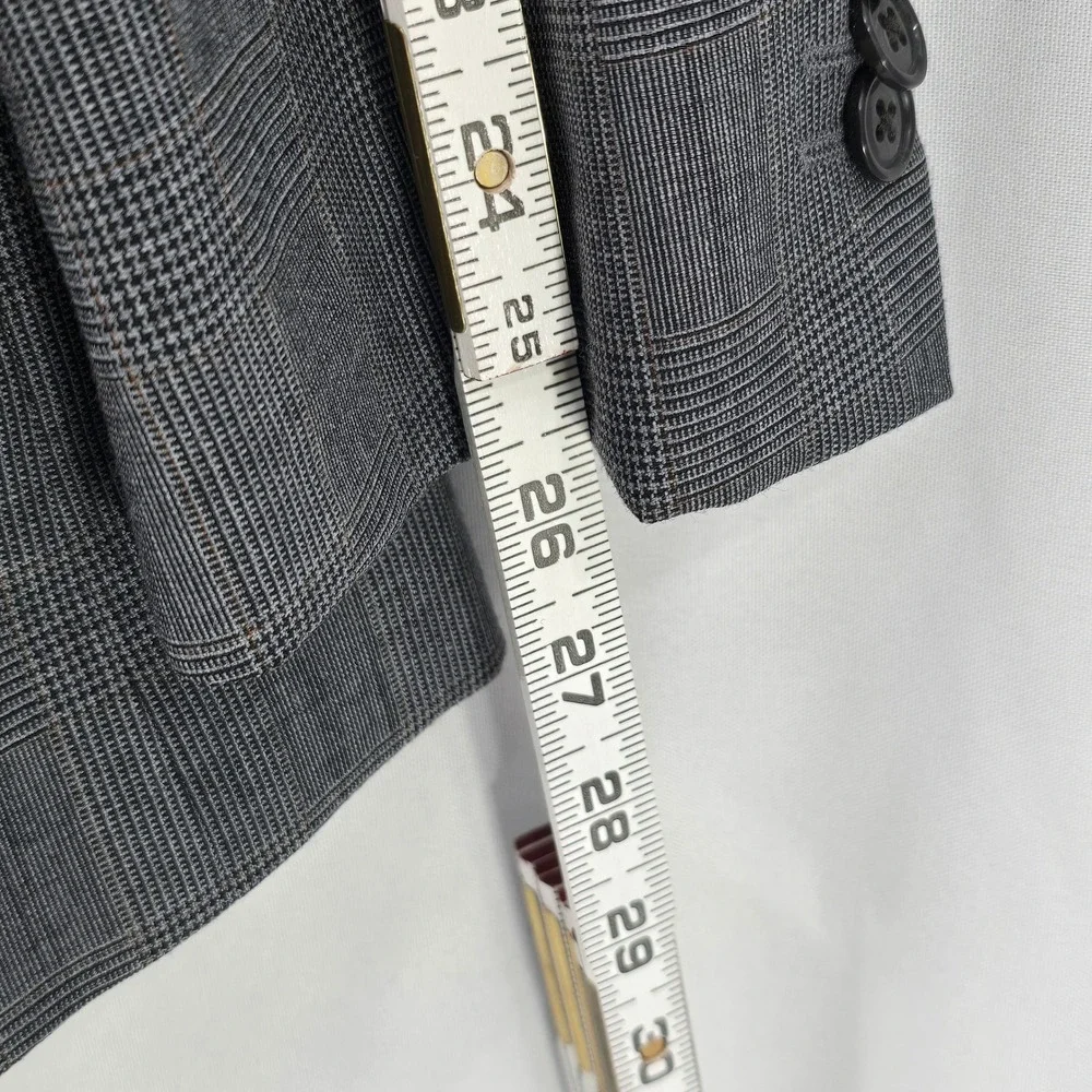 VTG Lands' End Wool Blazer Sutton Traditional Fit‎ Gray Plaid Mens 46 Reg Formal